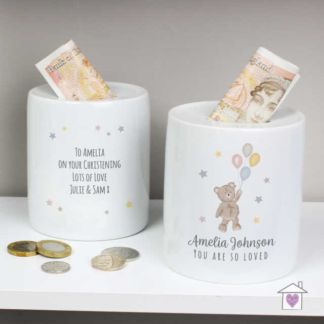 Personalised Teddy & Balloons Money Box - Image 4