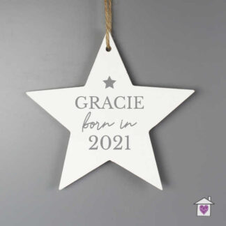 Personalised Born In Wooden Star Decoration