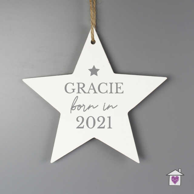 Personalised Born In Wooden Star Decoration
