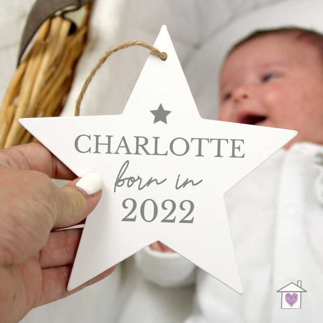 Personalised Born In Wooden Star Decoration - Image 2