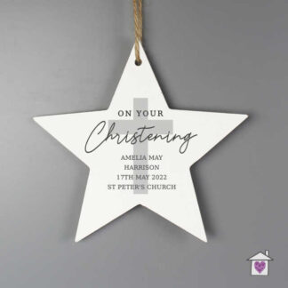 Personalised On Your Christening Wooden Star Decoration