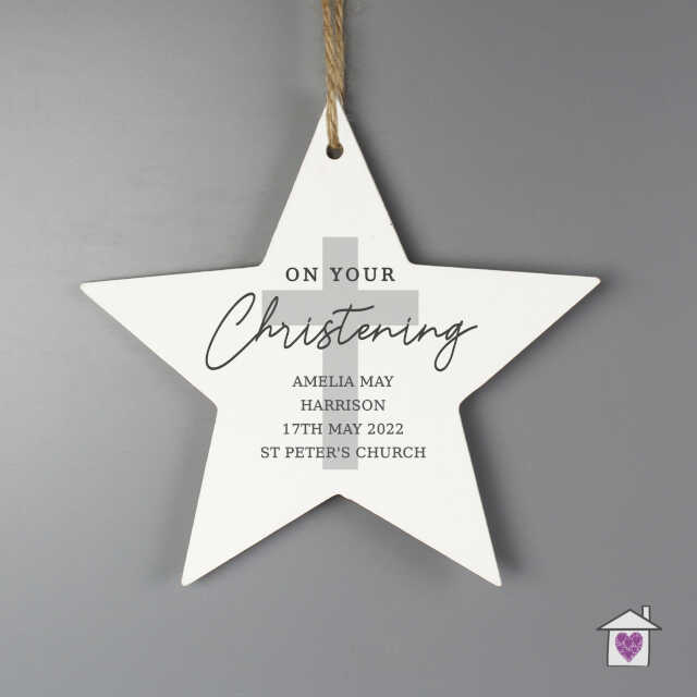 Personalised On Your Christening Wooden Star Decoration