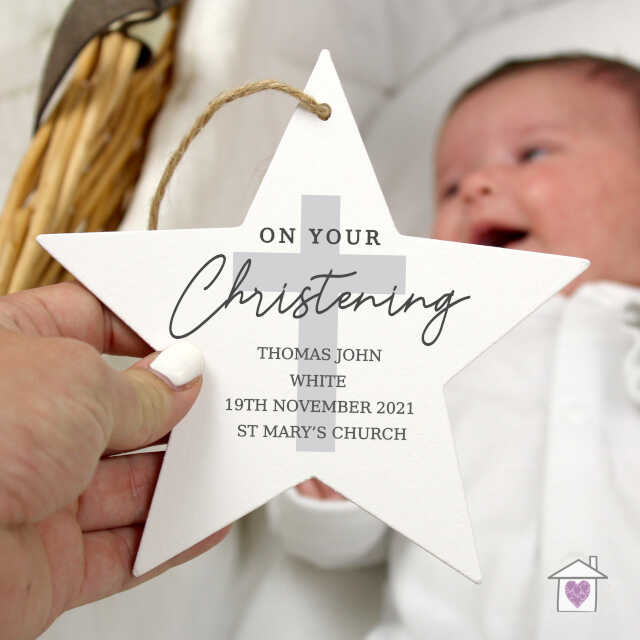 Personalised On Your Christening Wooden Star Decoration - Image 2