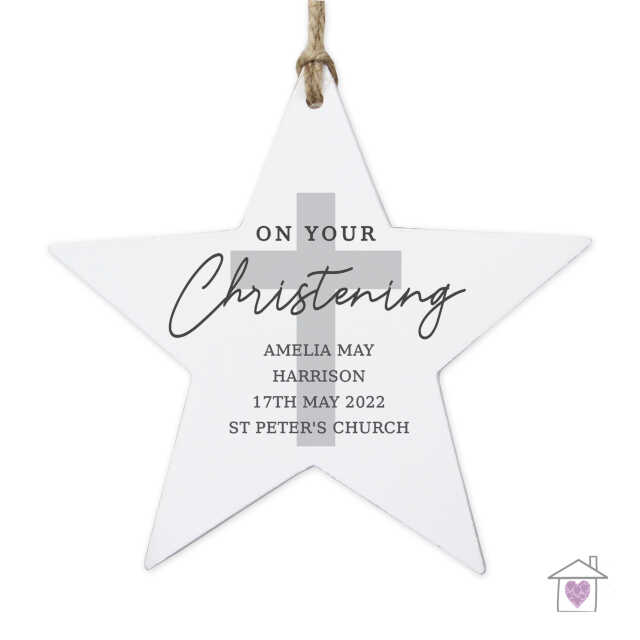 Personalised On Your Christening Wooden Star Decoration - Image 3
