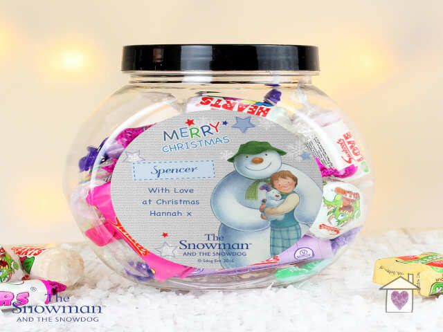 Personalised The Snowman and the Snowdog Blue Sweet Jar - Image 2