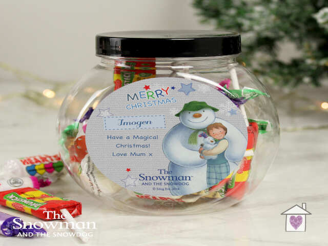 Personalised The Snowman and the Snowdog Blue Sweet Jar