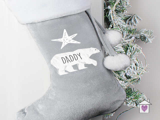 Personalised Polar Bear Luxury Silver Grey Stocking - Image 4