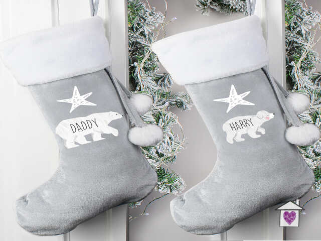 Personalised Polar Bear Luxury Silver Grey Stocking - Image 6