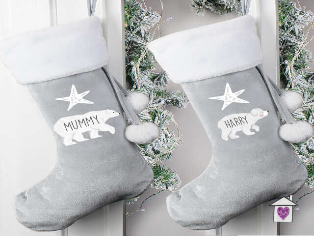 Personalised Polar Bear Luxury Silver Grey Stocking - Image 7
