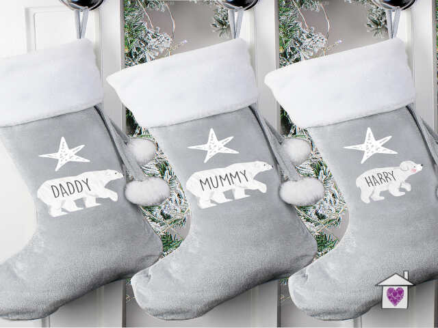 Personalised Polar Bear Luxury Silver Grey Stocking - Image 8