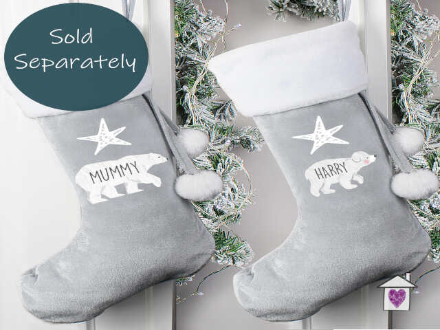 Personalised Polar Bear Luxury Silver Grey Stocking - Image 10