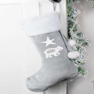 Personalised Baby Polar Bear Luxury Silver Grey Stocking