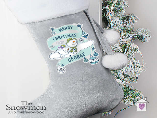 Personalised The Snowman and the Snowdog Luxury Silver Grey Stocking - Image 2