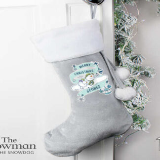 Personalised The Snowman and the Snowdog Luxury Silver Grey Stocking