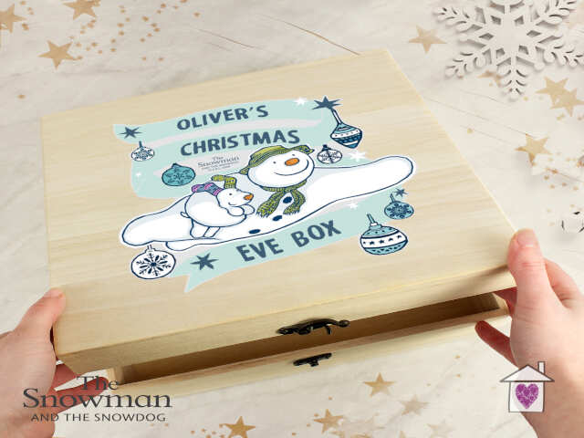 Personalised The Snowman and the Snowdog Large Wooden Christmas Eve Box