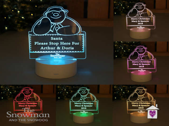 Personalised The Snowman LED Colour Changing Decoration & Night Light